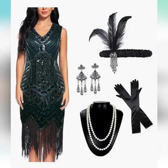 mirpsen | Dresses | Womens Sequin Flapper Dresses 92s Costume With Roaring  20s Great Gatsby Set | Poshmark
